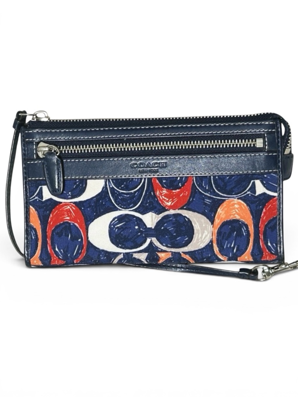 COACH Candace Legacy Heritage Scribble C w/Leather Trim Wallet/Wristlet